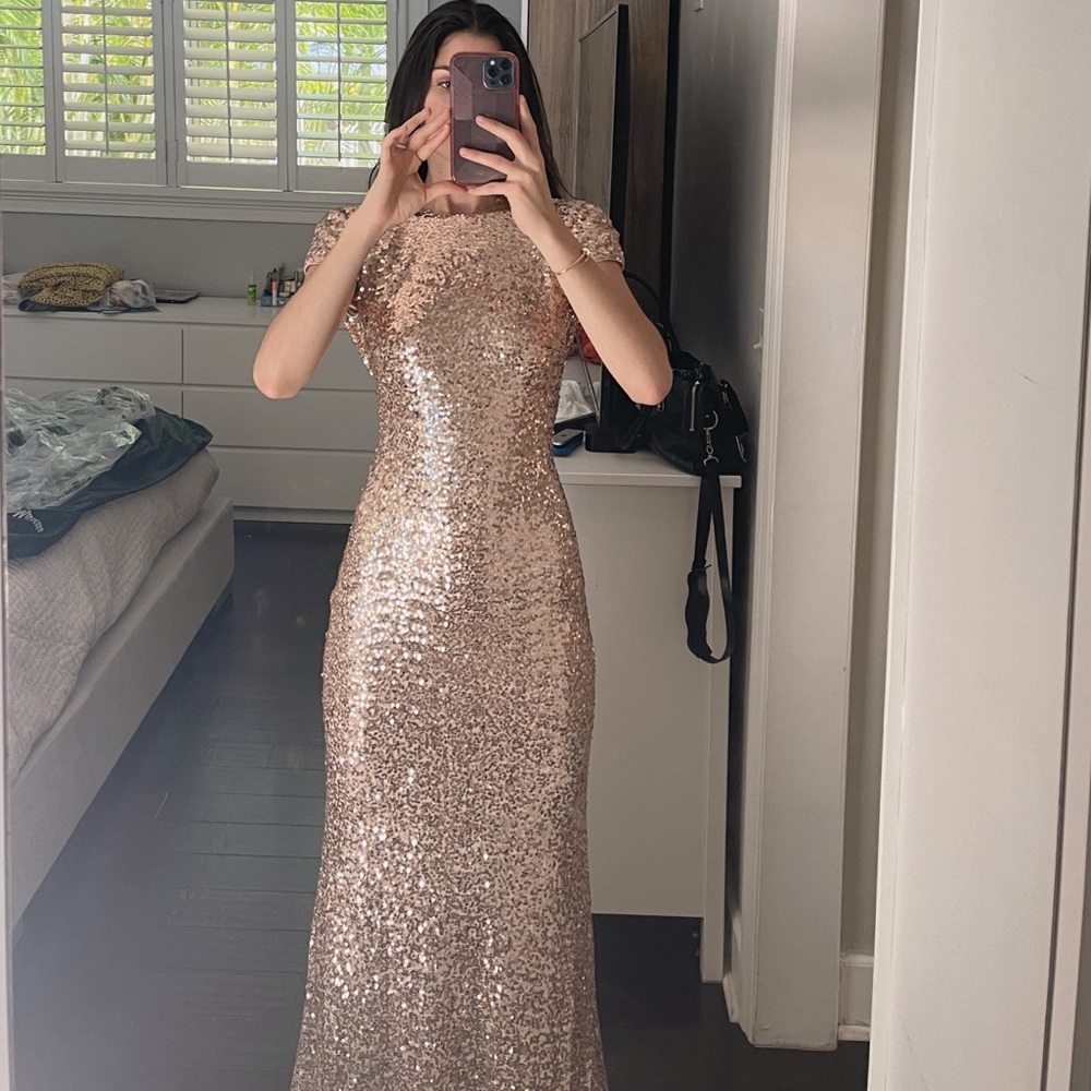 Badgley mischska evening gown in rose gold